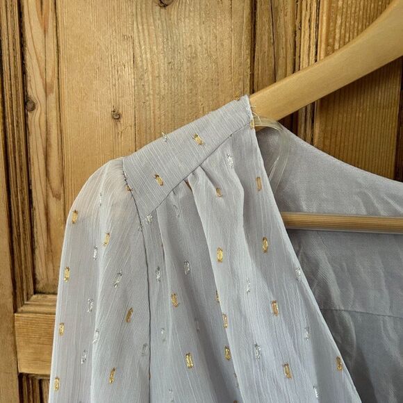 NWT The Impeccable Pig Small V-Neck Dress Metallic Silver Gold‎ Dash Long Sleeve - Picture 3 of 12